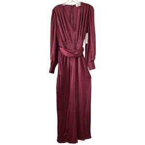Aura Pants Burgundy Long Sleeve V neck Jumpsuit